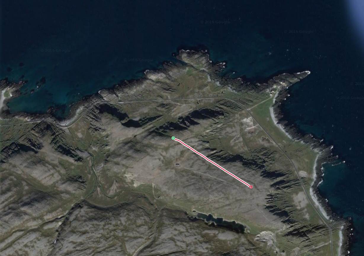 Direction of 1000-meter 305-degree antenna (aerial)